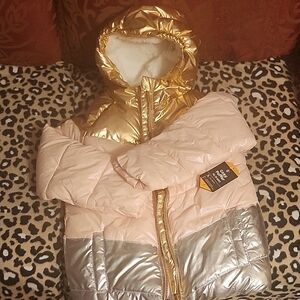 Gold and Silver Kids Puffer Jacket Fleece Lined